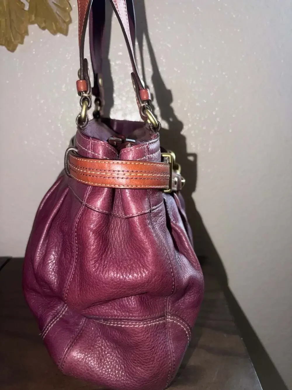 Coach Purple Leather Hamptons Carryall Tote Bag